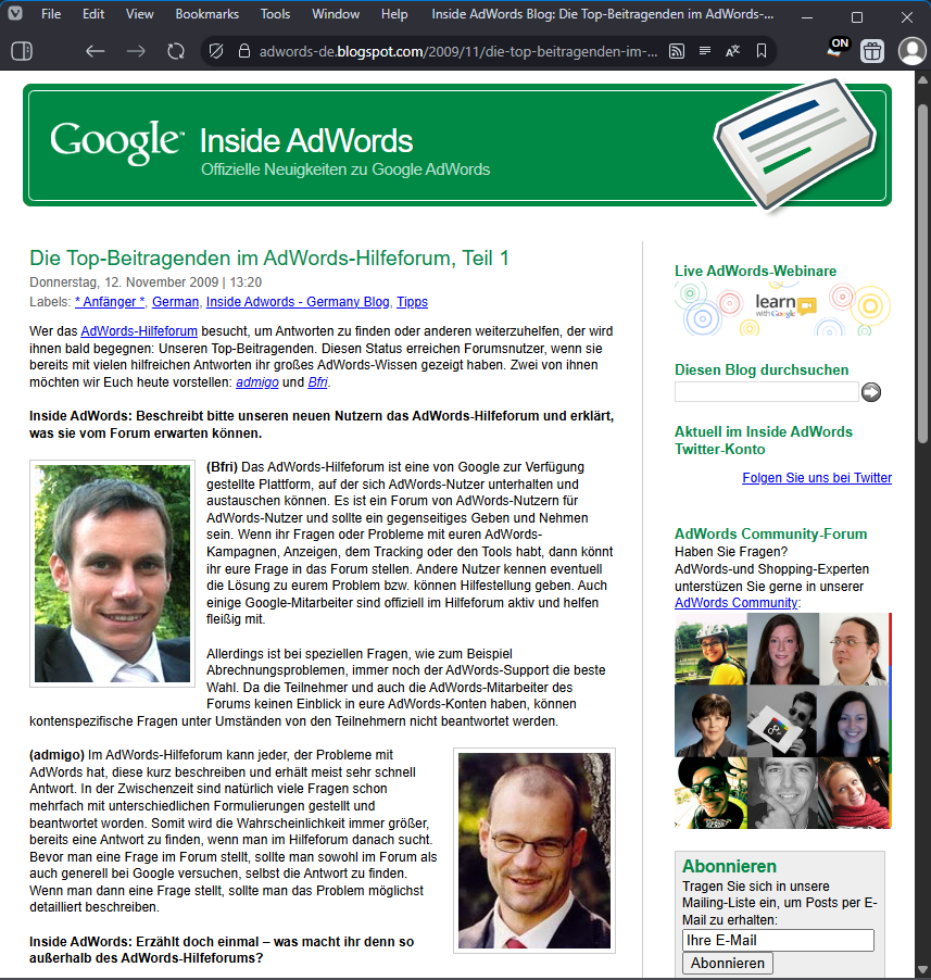 Google Top Beitragende Screenshot